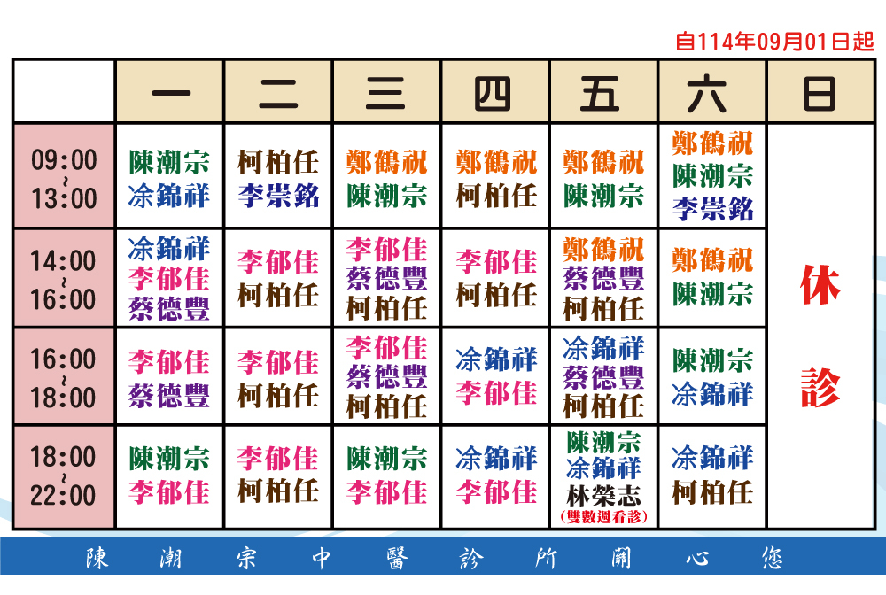 陳潮宗中醫門診時間表