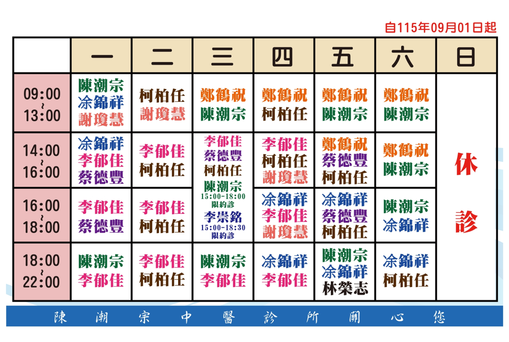 陳潮宗中醫門診時間表